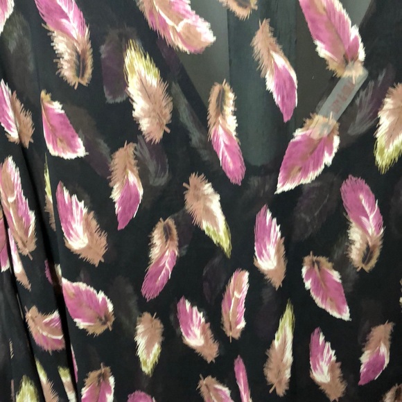 Black sheer top with a feather print. - Picture 2 of 5